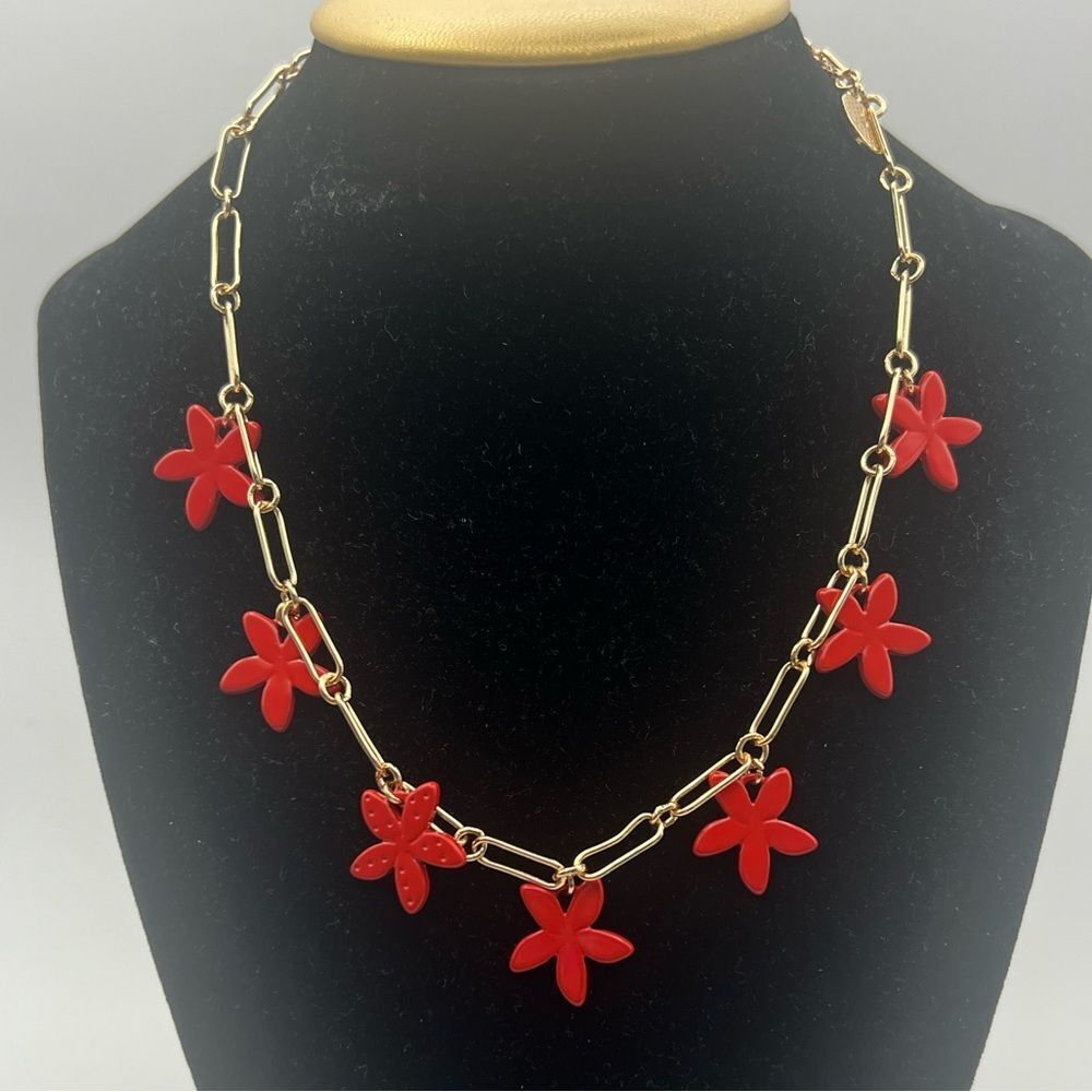Laundry By Shelli Segal Gold Necklace with Red Floral Accents